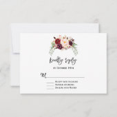 Charm Burgundy Red Marsala Floral Handwriting RSVP (Achterkant)