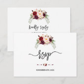 Charm Burgundy Red Marsala Floral Handwriting RSVP (Voorkant / Achterkant)