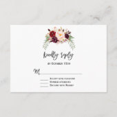 Charm Burgundy Red Marsala Floral Handwriting RSVP (Achterkant)