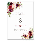 Charm Burgundy Red Marsala Floral Table Number Kaart (Achterkant)
