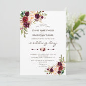 Charm Burgundy Red Marsala Floral Wedding Invite Kaart (Staand voorkant)