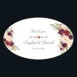 Charm Burgundy Red Marsala Floral Wedding Ovale Sticker<br><div class="desc">Charming,  Bourgogne,  Red,  Marsala Floral kaart design. Hij heeft een prachtige Bourgogne,  rode marsala waterverf bloemen en lettertypen,  allemaal op een witte achtergrond. Het gebruik past hulpmiddel aan om uw info toe te voegen. Ga voor overeenkomende objecten naar mijn Burgundy Red Marsala Floral Collectie.</div>