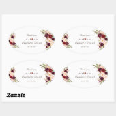 Charm Burgundy Red Marsala Floral Wedding Ovale Sticker (Vel)