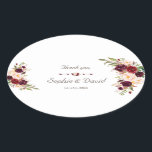 Charm Burgundy Red Marsala Floral Wedding Ovale Sticker<br><div class="desc">Charming,  Bourgogne,  Red,  Marsala Floral kaart design. Hij heeft een prachtige Bourgogne,  rode marsala waterverf bloemen en lettertypen,  allemaal op een witte achtergrond. Het gebruik past hulpmiddel aan om uw info toe te voegen. Ga voor overeenkomende objecten naar mijn Burgundy Red Marsala Floral Collectie.</div>