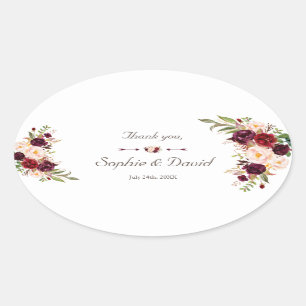 Charm Burgundy Red Marsala Floral Wedding Ovale Sticker