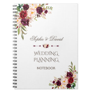 Charm Burgundy Red Marsala Floral Wedding Planner Notitieboek