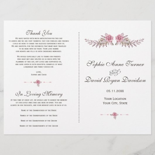 Charm Burgundy Red Marsala Floral Wedding Programm (Voorkant)