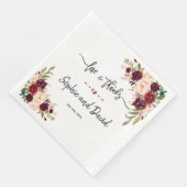 Charm Burgundy Red Marsala Floral Wedding Servet (Hoek)