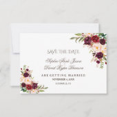 Charm Burgundy Rode Marsala Bloemige Save The Date (Voorkant)