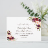 Charm Burgundy Rode Marsala Bloemige Save The Date (Staand voorkant)