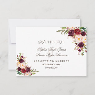 Charm Burgundy Rode Marsala Bloemige Save The Date
