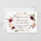 Charm Burgundy Rood Marsala Bloemige Save The Date (Voorkant)