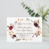 Charm Burgundy Rood Marsala Bloemige Save The Date (Staand voorkant)