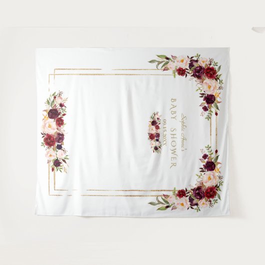 Charm Burgundy Roze Bloem Baby Shower Fotohokje Wandkleed (Voorkant (horizontaal))