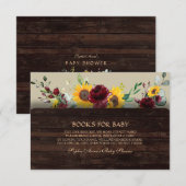 Charm Burgundy Zonnebloemen Boeken Voor Baby Showe Informatiekaartje (Voorkant / Achterkant)