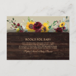 Charm Burgundy Zonnebloemen Boeken Voor Baby Showe Informatiekaartje