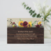Charm Burgundy Zonnebloemen Boeken Voor Baby Showe Informatiekaartje (Staand voorkant)