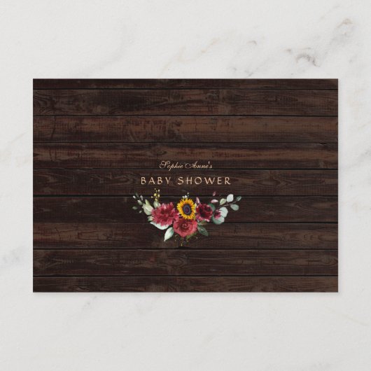 Charm Burgundy Zonnebloemen Boeken Voor Baby Showe Informatiekaartje (Achterkant)