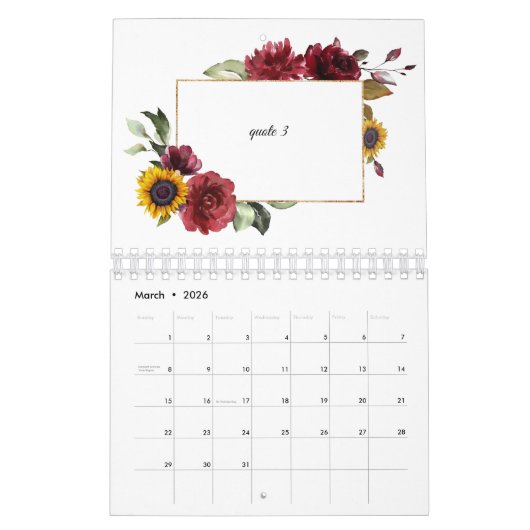 Charm Burgundy Zonnebloemen Inspirerende Quote 202 Kalender (Mar 2026)