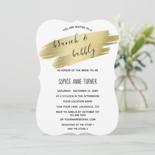 Charm Calligraphy Gold Stroke Brunch & Bubble Kaart (Staand voorkant)