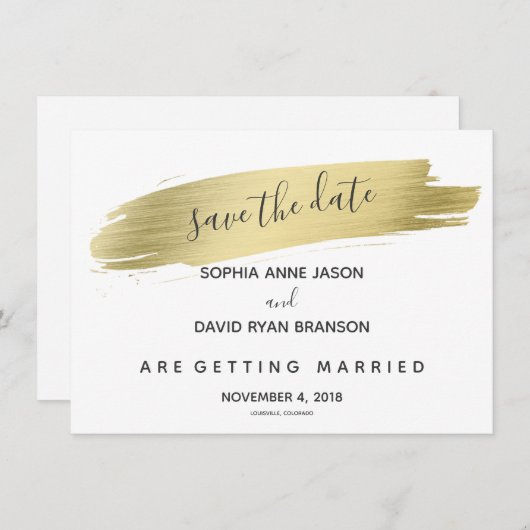 Charm Calligraphy Gold Stroke Save the Date (Voorkant / Achterkant)