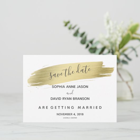 Charm Calligraphy Gold Stroke Save the Date (Staand voorkant)