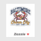 Charm City Baltimore Maryland Crab Flag Design Sticker (Vel)