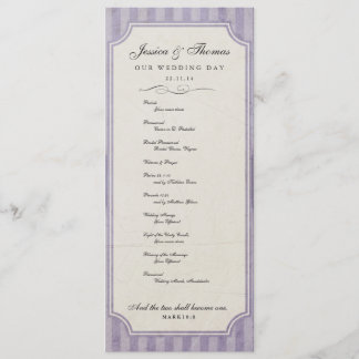 Charm Custom Lila Paars Wedding Program Programmakaart