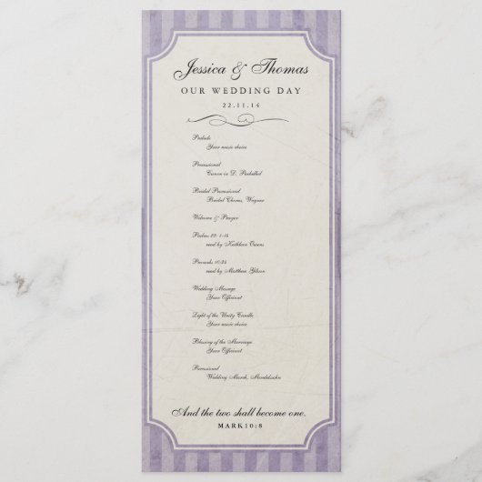 Charm Custom Lila Paars Wedding Program Programmakaart (Voorkant)