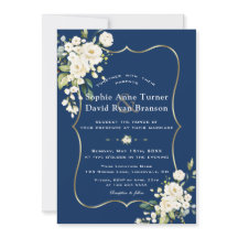 Charm Delicate White Floral Gold Navy Blue Wedding
