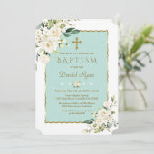 Charm Delicate White Flowers Gold Cross Baptisme Kaart (Staand voorkant)