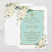 Charm Delicate White Flowers Gold Cross Baptisme Kaart (Voorkant / Achterkant)