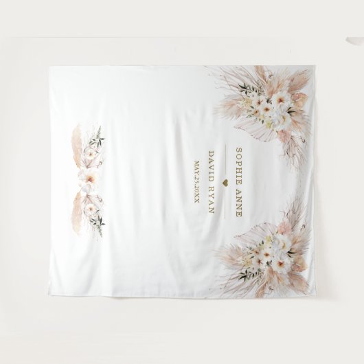 Charm Desert White Roses Pampas Grass Wedding Wandkleed (Voorkant (horizontaal))