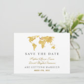 Charm Destination Gold World Map Wedding Save The Date (Staand voorkant)