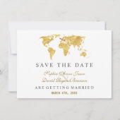 Charm Destination Gold World Map Wedding Save The Date (Voorkant)
