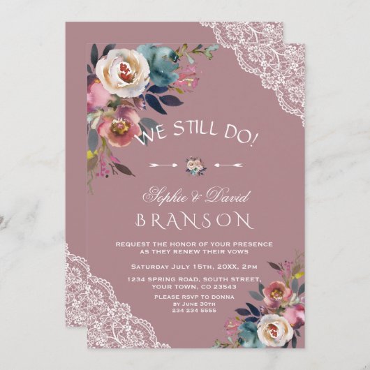 Charm Dusty Blue Dusty Roos Floral dat we nog stee Kaart (Voorkant / Achterkant)