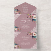 Charm Dusty Blue Misty Roos Flowers Wedding All In One Uitnodiging (Binnen)