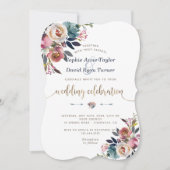 Charm Dusty Blue Pink Floral Bloom Wedding Kaart (Voorkant)