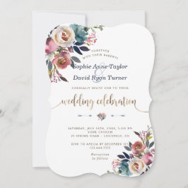 Charm Dusty Blue Pink Floral Bloom Wedding Kaart