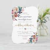 Charm Dusty Blue Pink Floral Bloom Wedding Kaart (Staand voorkant)