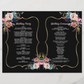 Charm Dusty Blue Pink Flowers Gold Wedding Program (Achterkant)
