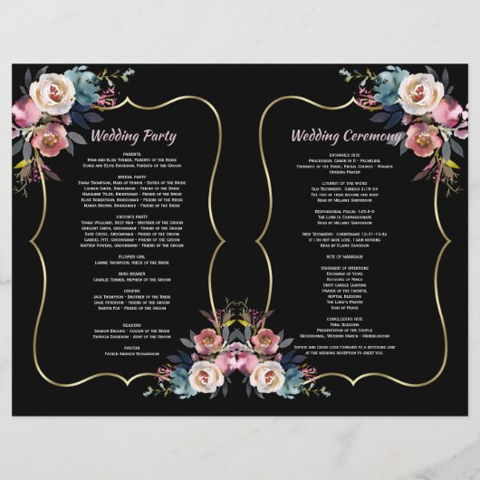 Charm Dusty Blue Pink Flowers Gold Wedding Program (Achterkant)
