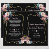 Charm Dusty Blue Pink Flowers Gold Wedding Program (Voorkant / Achterkant)