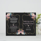 Charm Dusty Blue Pink Flowers Gold Wedding Program (Staand voorkant)