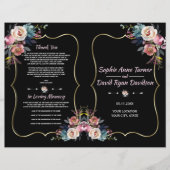 Charm Dusty Blue Pink Flowers Gold Wedding Program (Voorkant)