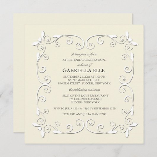 Charm en Grace Christening Uitnodiging (Voorkant / Achterkant)
