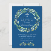 Charm Eucalyptus Foliage Classic Blue Boy Baptisme Kaart (Voorkant)