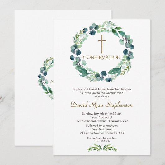 Charm Eucalyptus Foliage Cross Boy Bevestiging Kaart (Voorkant / Achterkant)