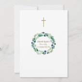 Charm Eucalyptus Foliage Cross Boy Heilige Communi Kaart (Achterkant)