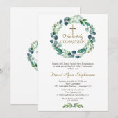 Charm Eucalyptus Foliage Cross Boy Heilige Communi Kaart (Voorkant / Achterkant)